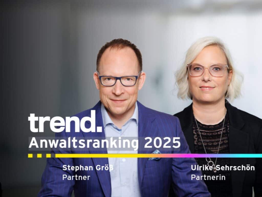 Trend Anwaltsranking 2025 EY Law Immobilienrecht Rechtsanwalt Stephan Größ Rechtsanwältin Ulrike Sehrschön Vergaberecht Österreich beste Anwälte 2025